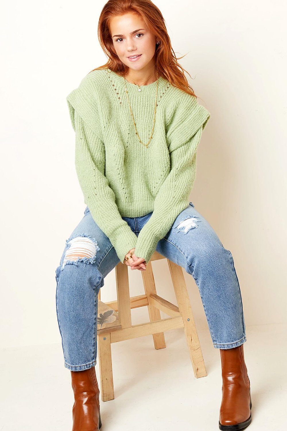 Pull à épaules tombantes Blanc cassé S/M h5Image3